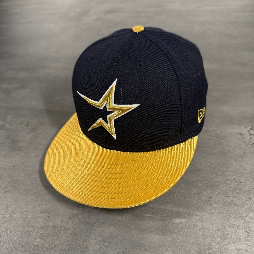 Vintage Houston Astros Hat New Era Cap 7 Navy Gold Wool Blend 2000s Y2K Era‎